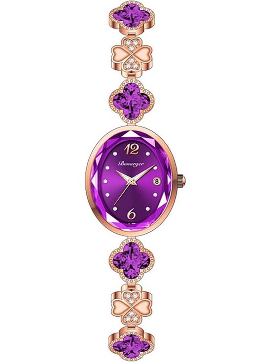 Accessories - Women's Purple Luxury Dress Ladies Stainless Steel Bracelet Date Wrist Watches